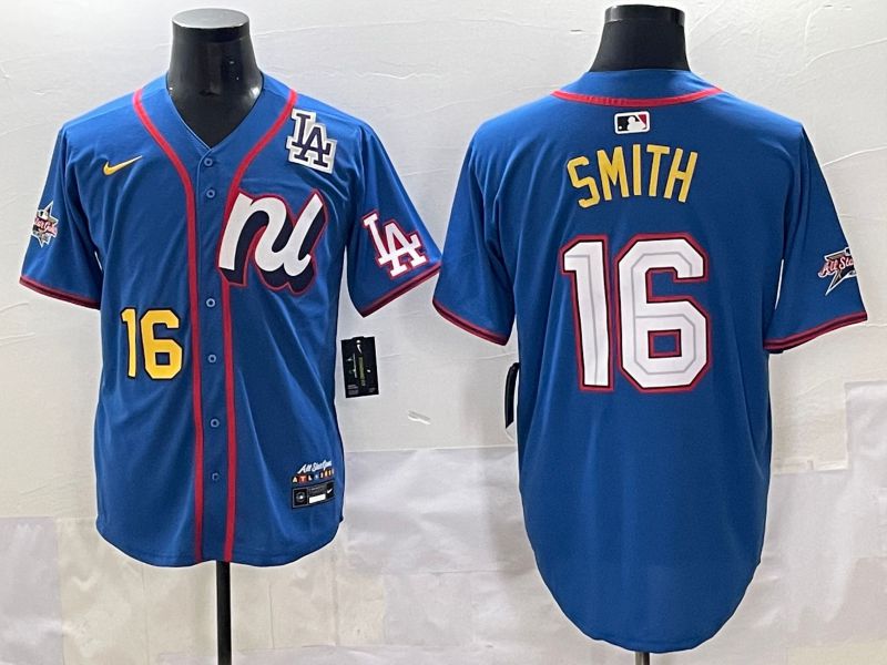 Men 2025 Los Angeles Dodgers #16 Smith Blue All star Blank Blue Nike MLB Jersey style 5